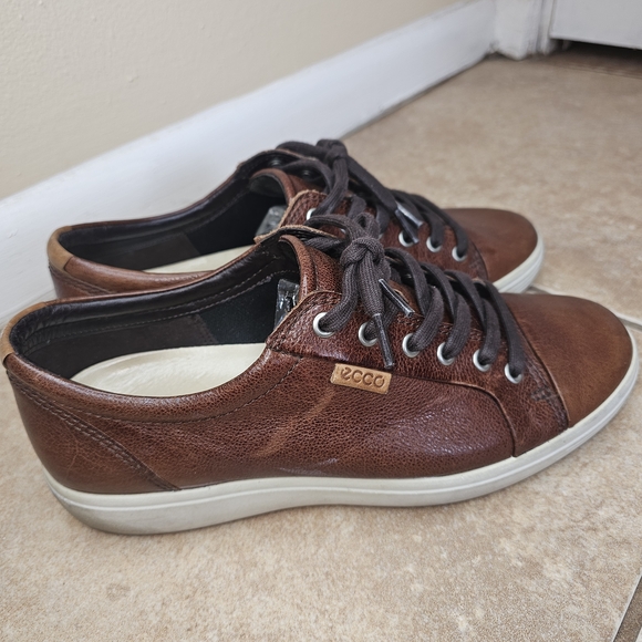 ECCO Men's Brown Leather Sneakers EU 42 US 8 Casual Lace-Up Shoes - Picture 4 of 10